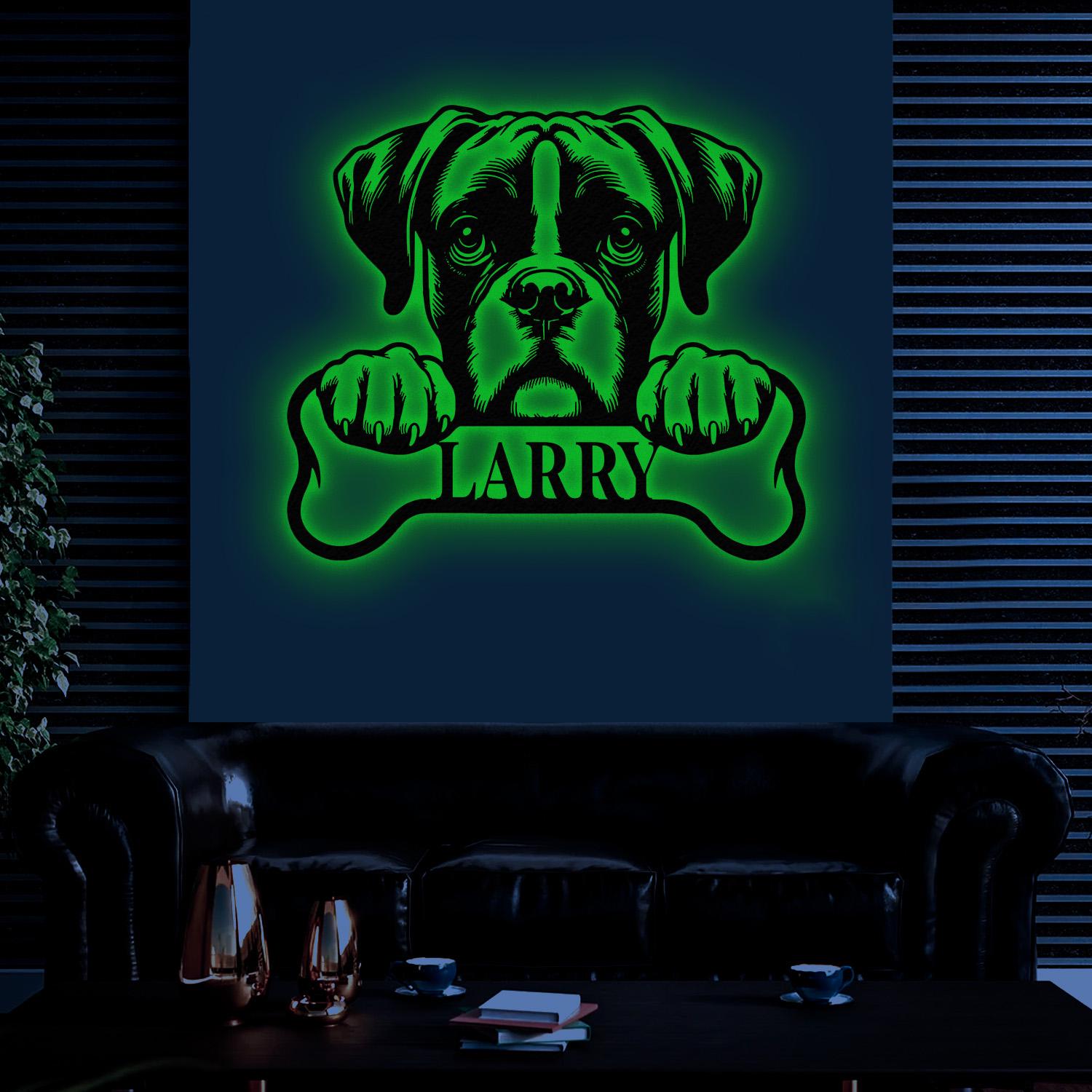 Custom Metal Boxer Sign with Led Light, Boxer Dog Name Gift, Gift For Dog Lover, Dog Monogram Metal Sign, Dog Mom Gift