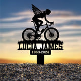 Custom Woman Cyclist Bike Rider Memorial Stake, Biker Metal Stake, Biker Loss, Biker Gift, Sympathy Sign, Grave Marker, Remembrance Stake