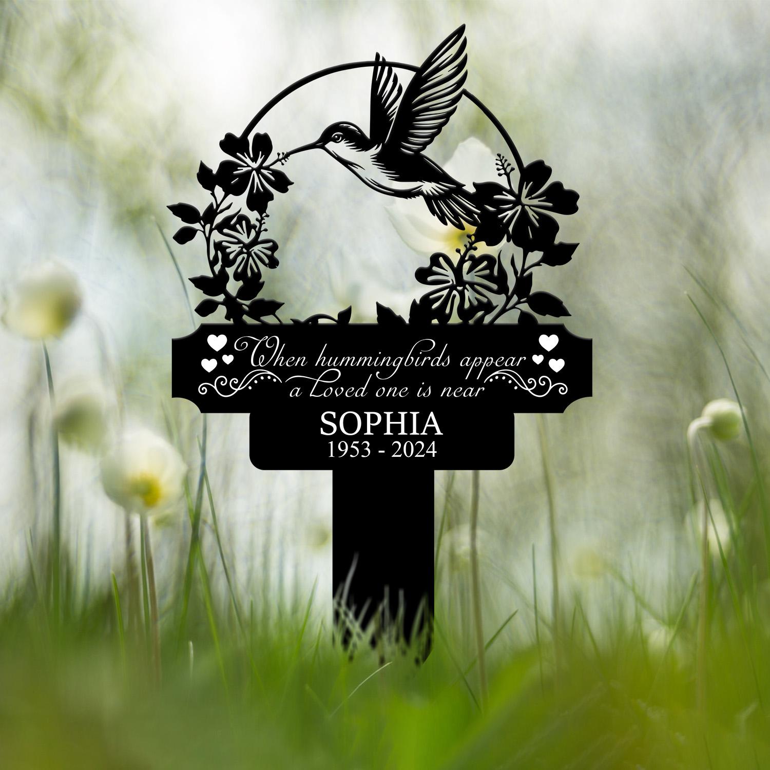 Personalized Hummingbird Memorial Plaque Stake, Hummingbird Name Metal Sign, Garden Stake, Sympathy Gift, Outdoor Grave Marker, Garden Decor