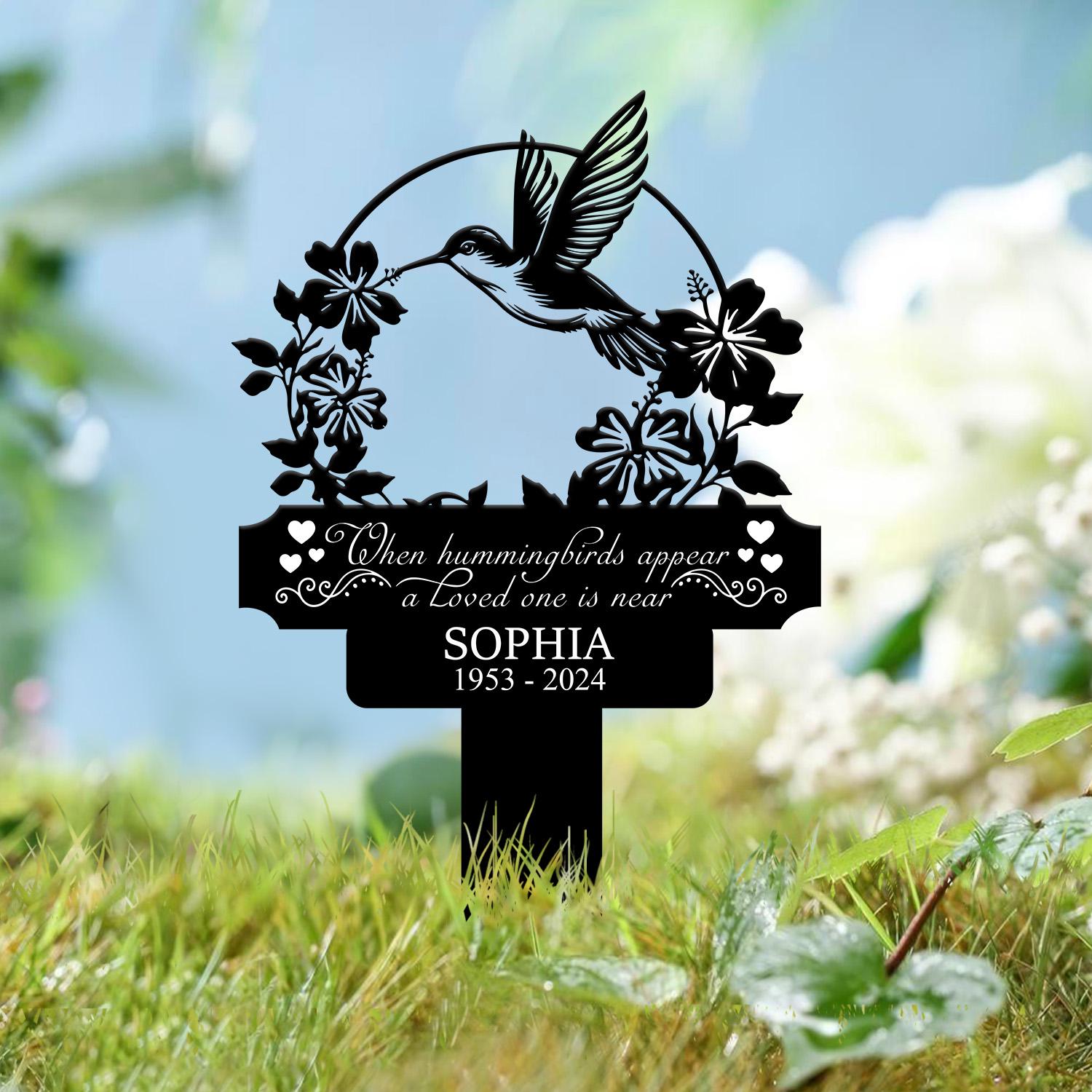 Personalized Hummingbird Memorial Plaque Stake, Hummingbird Name Metal Sign, Garden Stake, Sympathy Gift, Outdoor Grave Marker, Garden Decor
