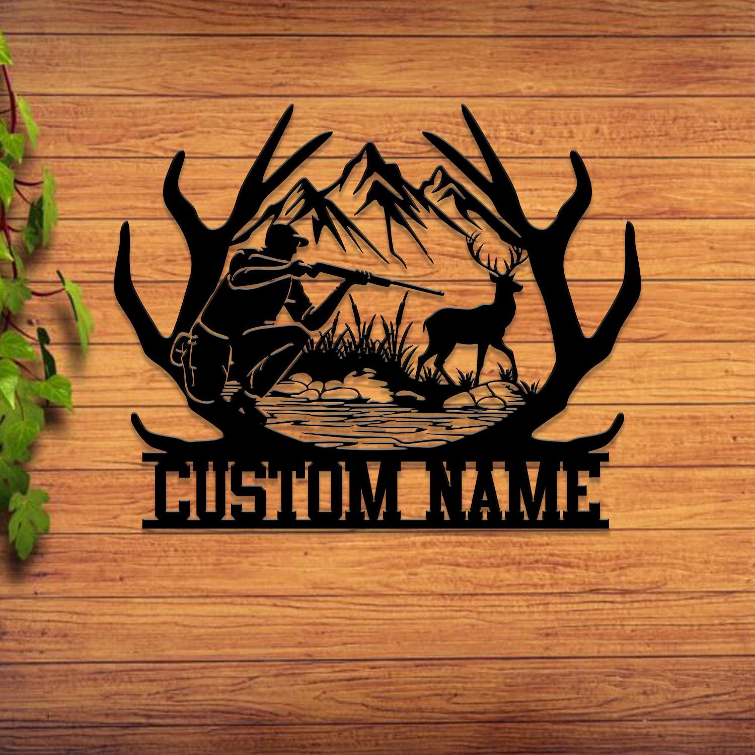Custom Deer Hunting Metal Sign, Personalized Deer Wall Art, Gift for Hunter, Hunter Name Sign, Deer Wall Art, Men Cave Sign