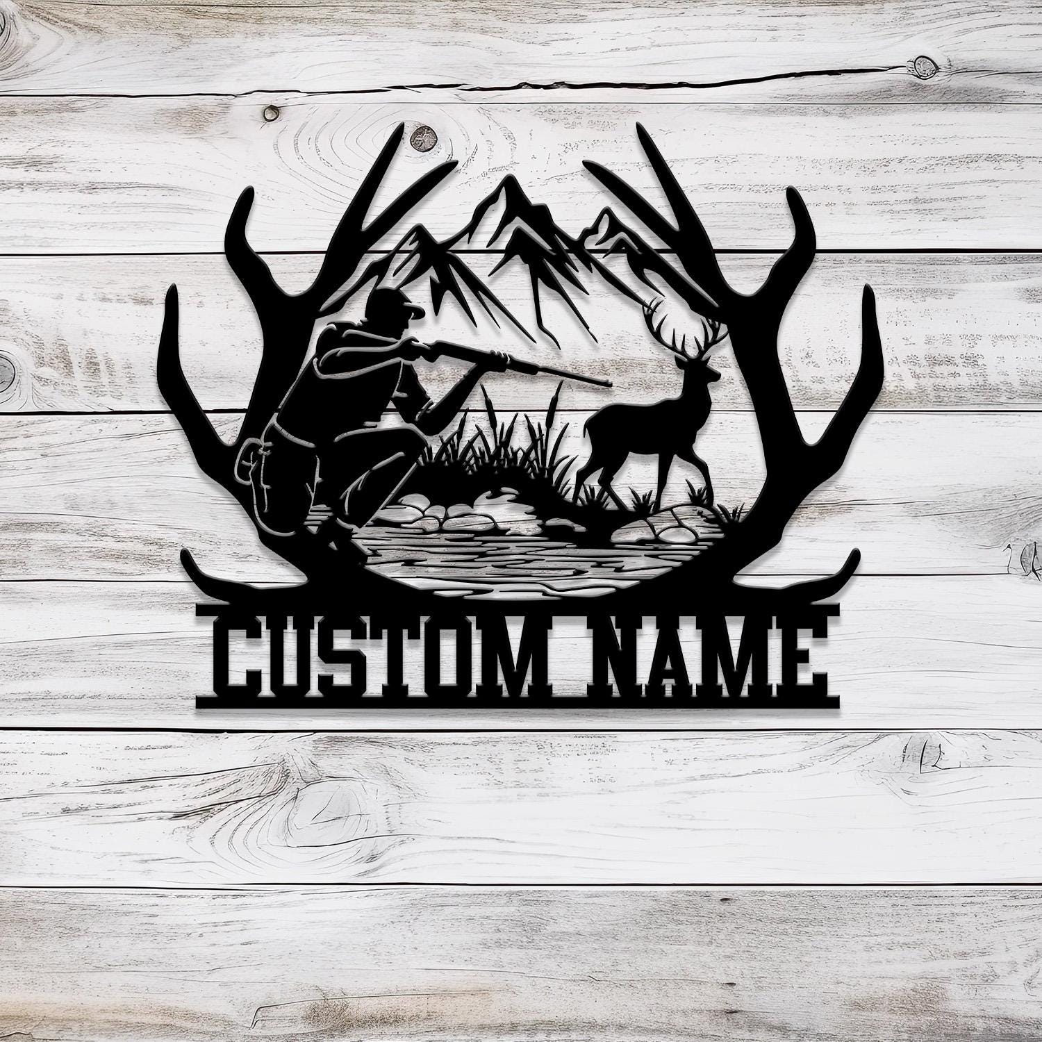 Custom Deer Hunting Metal Sign, Personalized Deer Wall Art, Gift for Hunter, Hunter Name Sign, Deer Wall Art, Men Cave Sign