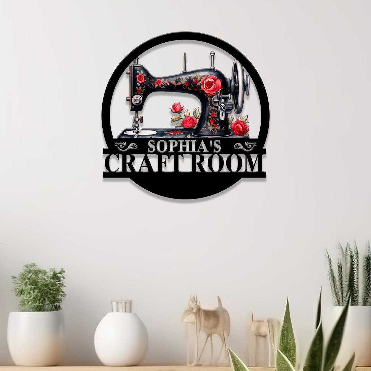 Personalized Sewing Machine With Flower Sign, Custom Quilting Sign For Sewing Room Decor, Craft Room Sign, Gift for Mom & Grandma