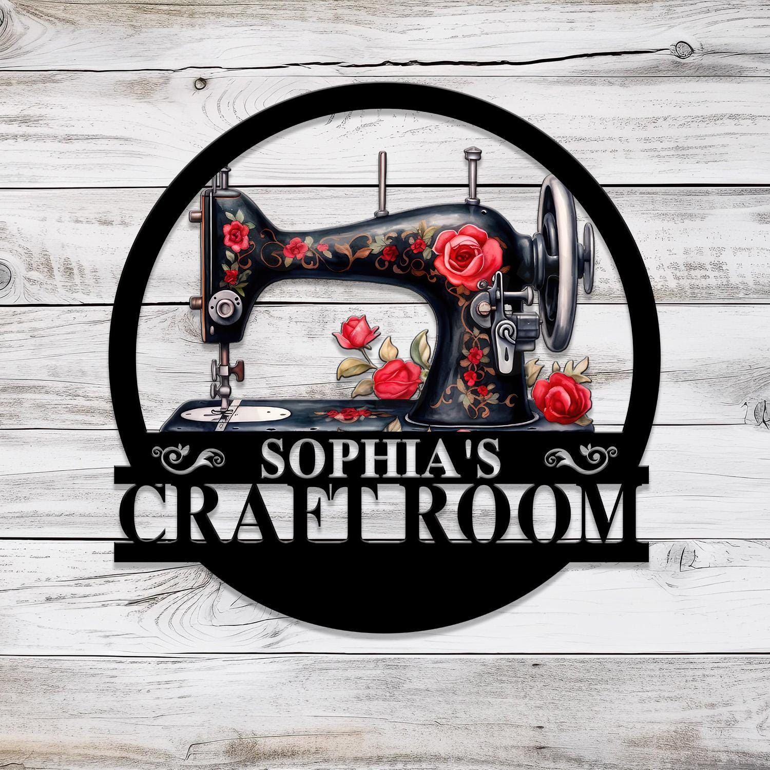 Personalized Sewing Machine With Flower Sign, Custom Quilting Sign For Sewing Room Decor, Craft Room Sign, Gift for Mom & Grandma