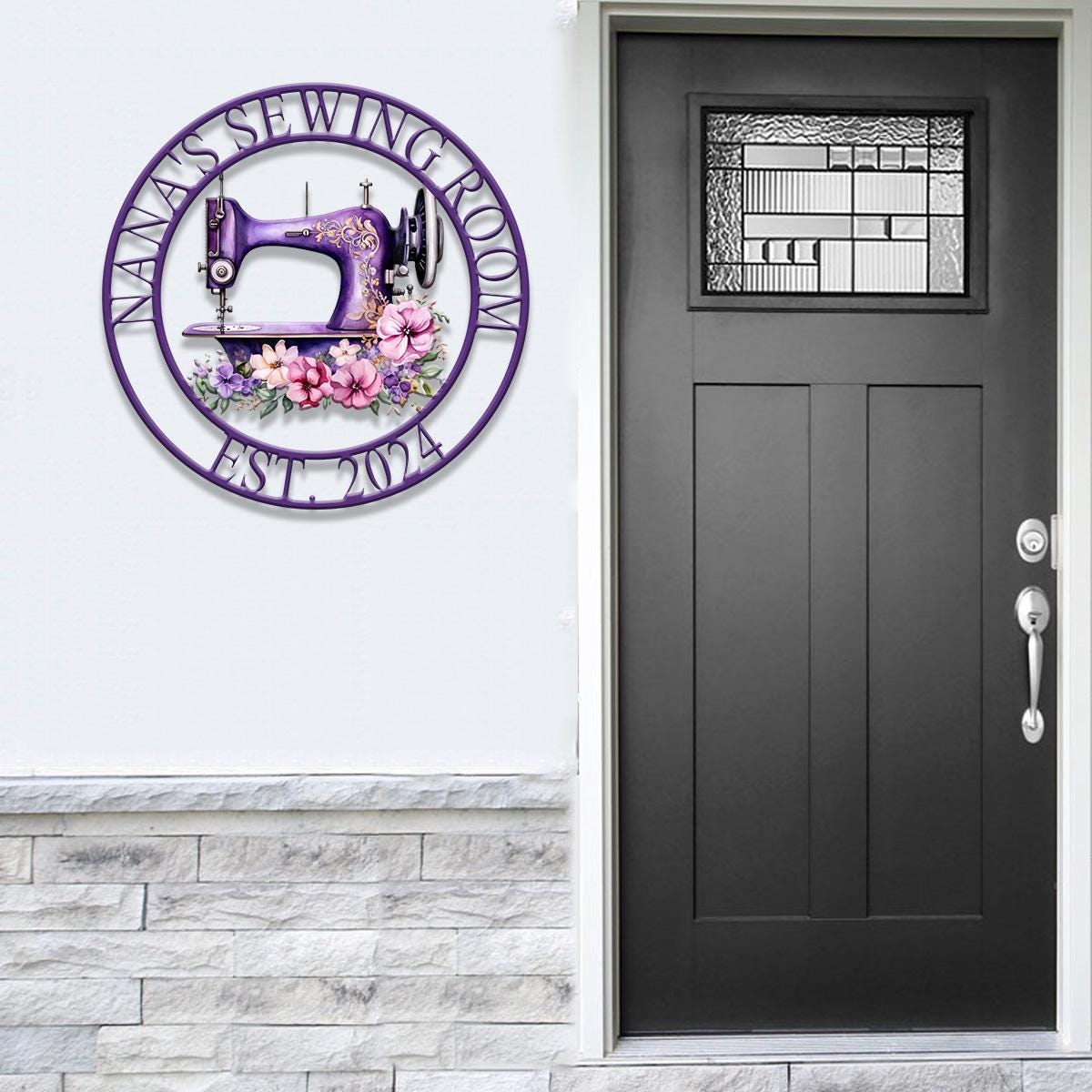 Personalized Purple Sewing Machine With Flower Sign, Custom Quilting Sign For Sewing Room Decor, Sewing Machine Sign, Gift for Mom & Grandma