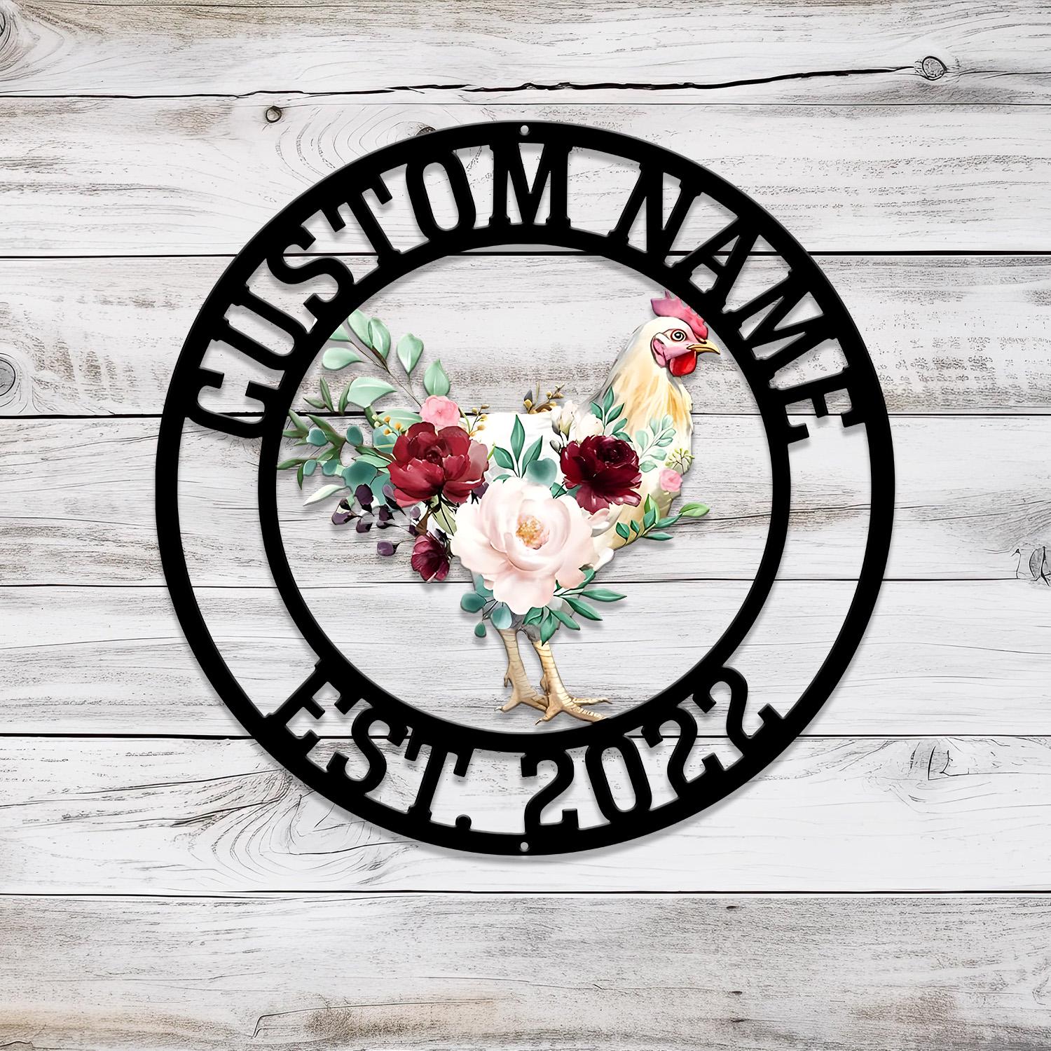 Personalized Floral Chicken Coop Sign with Led Light, Hen House Coop Sign, Farm Metal Sign, Metal Chicken Coop Sign, Custom Chicken Sign