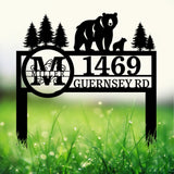 Personalized Bear Address Yard Stake: Custom Family Name Sign.Perfect gift, this house number plaque adds a charming touch to outdoor decor