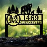 Personalized Bear Address Yard Stake: Custom Family Name Sign.Perfect gift, this house number plaque adds a charming touch to outdoor decor