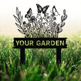 Personalized Metal Garden Sign with Flower Design and Stakes for Lawn, Custom Garden Name Sign, Outdoor Decor, Perfect Garden Gift