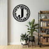 Personalized Metal Circle Letter Monogram with Vines, Wall Monogram Sign, Custom Letter Decor, Couples Gift, Vine Monogram, Wedding Gift