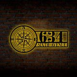 Personalized Compass Metal Address Sign, Custom Metal House Number Sign, Metal Street Address Plaque Outdoor Wall Art, Front Door Signs