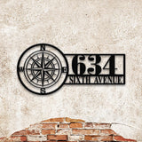 Personalized Compass Metal Address Sign, Custom Metal House Number Sign, Metal Street Address Plaque Outdoor Wall Art, Front Door Signs
