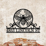 Personalized Bee Metal Address Sign, Custom Metal House Number Sign, Metal Street Address Plaque Outdoor Wall Art, Front Door Signs