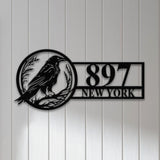 Personalized Raven Metal Address Sign, Custom Metal House Number Sign, Metal Street Address Plaque Outdoor Wall Art, Front Door Signs