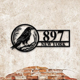 Personalized Raven Metal Address Sign, Custom Metal House Number Sign, Metal Street Address Plaque Outdoor Wall Art, Front Door Signs