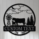 Custom Cow Farmhouse Metal Wall Art LED Light, Personalized Horse Flower Name Sign, Cow Ranch Sign, Outdoor decor, Farmer Gift