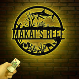 Custom Shark Metal Sign with Led Lights, Last Name Sign, Personalized Reef Wall Art, Shark Wall Decor, Indoor Home Decor & Shark Lover Gift