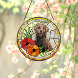 Personalized Floral Pet Portrait Stained Glass Suncatcher, Custom Dog Portrait from Photo, Pet Memorial Gift, Pet Lover Gift, Pet Loss Gift