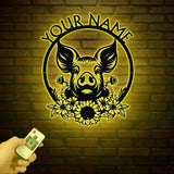 Personalized Pig Barn Metal Sign with Led Lights, Pig Ranch Wall Art, Pig Farm Sign, Pig Wall Decor, Farmer Name Sign, Farmer Gift