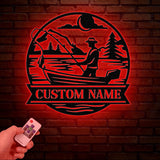 Personalized Fishing Metal Sign, Custom Trout Fish LED Wall Art, Outdoor Fishing Cabin Decor, Fisherman Name Sign, Gift for Dad