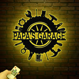 Personalized LED Papa's Garage Sign, Custom Metal Workshop Sign, Dad or Grandpa Gift, Papa's Workshop Wall Art, Gift for Dad