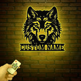 Personalized Wolf Metal Wall Art LED Light, Custom Wolf Metal Sign Room Decor, Wolf Led Sign, Wolf Wall Decor, Animal Office Decor