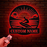 Personalized Wave Surfing Metal Sign with Led Light, Custom Surfer Name Sign, Water Sport Sign, Xmas Birthday Gift, Surf Shack Beach House