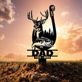 Dad Gift Hunting Fishing Yard Stake | Father's Day Metal Garden Decor | Deer Bass Outdoor Sign | Hunter Fisherman Garden Flag Stake