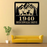 Personalized Deer Metal Address Sign, House Number Hanging, Address Plaque with Led Light, Outdoor Sign, Modern Address Sign