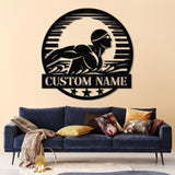 Custom Man Swimmer Metal Wall Art LED Light, Personalized Swimming Butterfly Stroke, Swimmer Name Sign, Home Decor Nursery Decoration