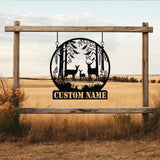Personalized Deer Metal Cabin Sign with Led Lights, Custom Deer Forest Metal Sign, Last Name Sign, Deer Sign, Cabin Sign, Gift for Dad