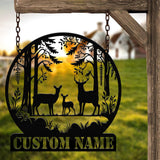 Personalized Deer Metal Cabin Sign with Led Lights, Custom Deer Forest Metal Sign, Last Name Sign, Deer Sign, Cabin Sign, Gift for Dad
