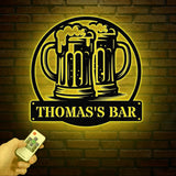 Beer Bar Metal Sign with Led Lights, Personalized Bar Sign, Custom Pub Decor, Metal Wall Art for Man Cave, Home Bar Sign, Bar Name Plaque