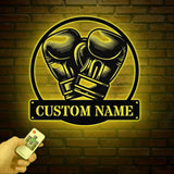 Custom Boxing Gloves Metal Wall Art with LED Light, Personalized Boxer Name Sign, Gym Room Decor, Man Cave Gift, Birthday Present