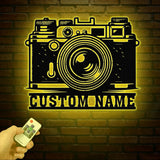 Custom Camera Metal Wall Art with Led Lights, Personalized Photographer Name Sign, Camera Metal Sign, Camera Decor, Photo Studio Decor