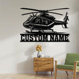 Personalized LED Helicopter Metal Sign, Custom Pilot Name Wall Art, Aviation Decor, Military Helicopter Gift, Man Cave Decor