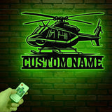 Personalized LED Helicopter Metal Sign, Custom Pilot Name Wall Art, Aviation Decor, Military Helicopter Gift, Man Cave Decor