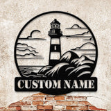 Personalized Lighthouse Metal Sign, Custom Lighthouse Name Sign, Beach House Decor, Harbor Sign, Lighthouse Metal Wall Art, Coastal Decor