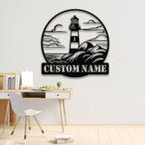 Personalized Lighthouse Metal Sign, Custom Lighthouse Name Sign, Beach House Decor, Harbor Sign, Lighthouse Metal Wall Art, Coastal Decor
