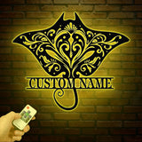 Manta Rays Metal Wall Art LED Lights, Custom Manta Rays Metal Sign, Manta Rays Name Sign, Beach House Home Decor, Sea Creature Lover Gift