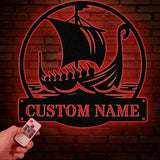 Custom Viking Ship Metal Wall Art with LED Lights, Viking Wall Art, Nordic Symbol Ship Sign, Viking Home Living Room Decor, Gift for Him