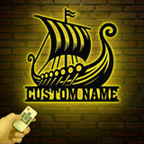 Custom Viking Ship Metal Wall Art with LED Lights, Viking Wall Art, Nordic Symbol Ship Sign, Viking Home Living Room Decor, Gift for Him