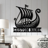 Custom Viking Ship Metal Wall Art with LED Lights, Viking Wall Art, Nordic Symbol Ship Sign, Viking Home Living Room Decor, Gift for Him