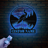 Custom Metal Heron Metal Sign with Led Lights, Personalized Heron Sign, Metal Heron Bird Art, Blue Heron Decor, Pond Decor, Beach Lake Sign