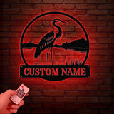 Custom Metal Heron Metal Sign with Led Lights, Personalized Heron Sign, Metal Heron Bird Art, Blue Heron Decor, Pond Decor, Beach Lake Sign