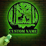 Personalized Deer Metal Cabin Sign with Led Lights, Custom Deer Forest Metal Sign, Last Name Sign, Deer Sign, Cabin Sign, Gift for Dad
