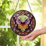 Purple Butterfly Stained Glass SunCatcher Butterfly Light Catcher Window Hanging Home Decor Butterfly with Flowers Garden Decor