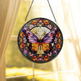 Purple Butterfly Stained Glass SunCatcher Butterfly Light Catcher Window Hanging Home Decor Butterfly with Flowers Garden Decor