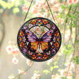 Purple Butterfly Stained Glass SunCatcher Butterfly Light Catcher Window Hanging Home Decor Butterfly with Flowers Garden Decor
