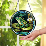 Green Frog Round Stained Glass SunCatcher, Frog Window Hanging Wall Decor, Home Decoration Gift, Gift for Nature Lovers, Frog Ornaments